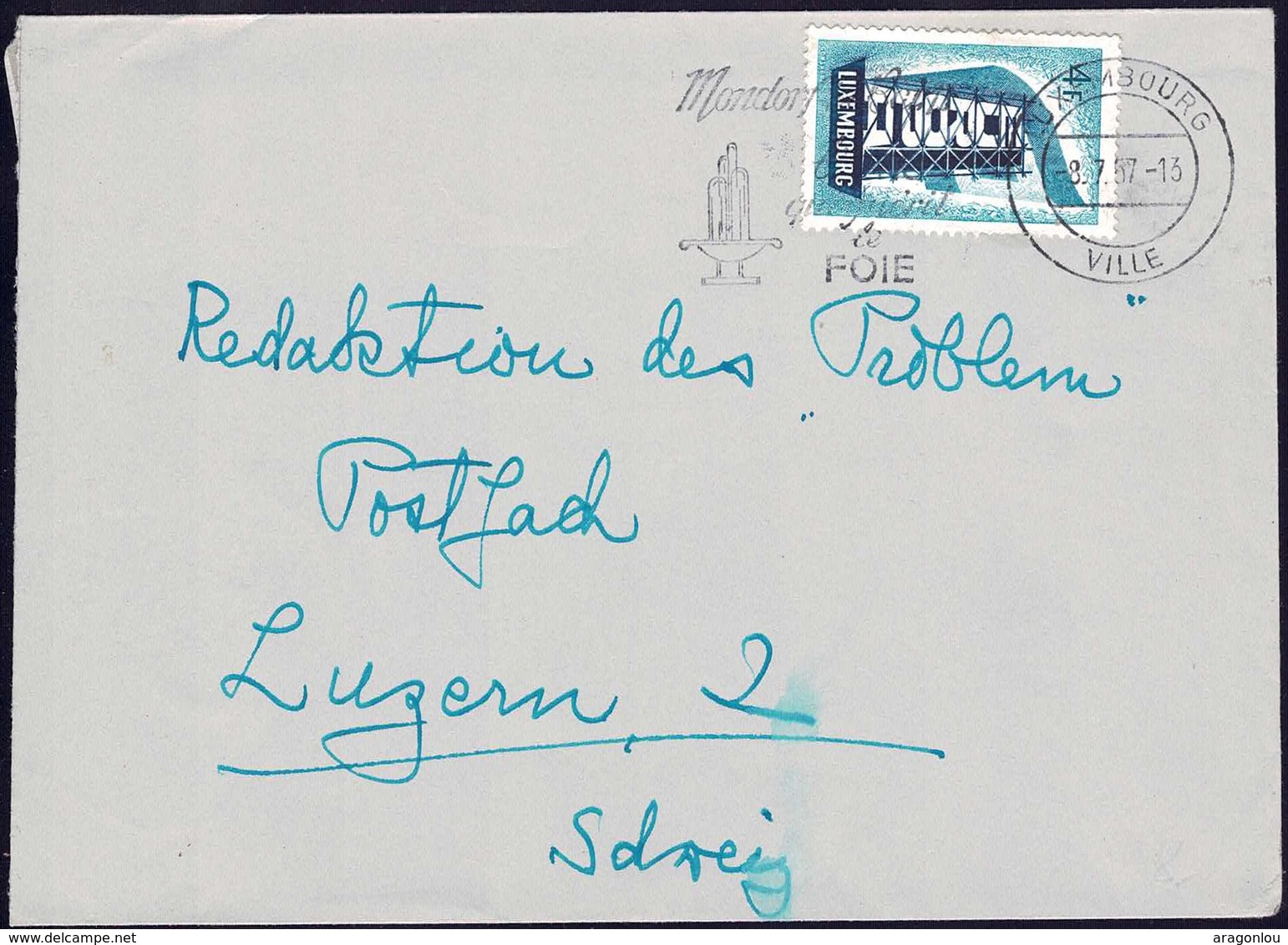 1957 Lettre Luxembourg Vers Luzern, Michel: 557 Bleu - Lettres & Documents