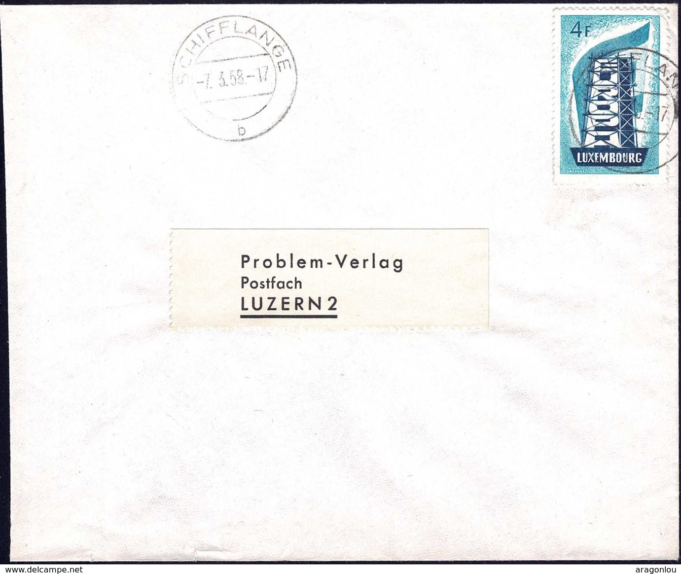 1958 Lettre Schifflange Vers Luzern 2, Michel: 557 Bleu  2Scans - Lettres & Documents