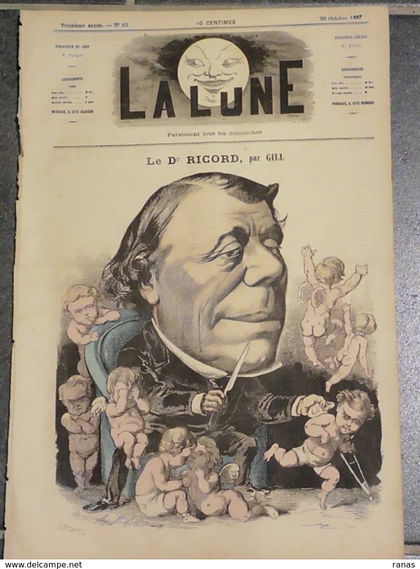 Revue Journal La Lune Satirique Caricature Par Gill N° 85 De 1867 Docteur Ricord - 1850 - 1899