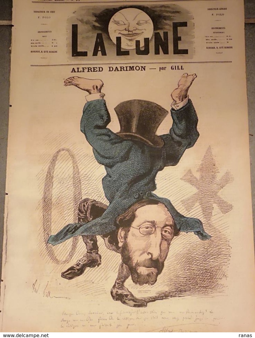 Revue Journal La Lune Satirique Caricature Par Gill N° 95 De 1867 Alfred DARIMON - 1850 - 1899