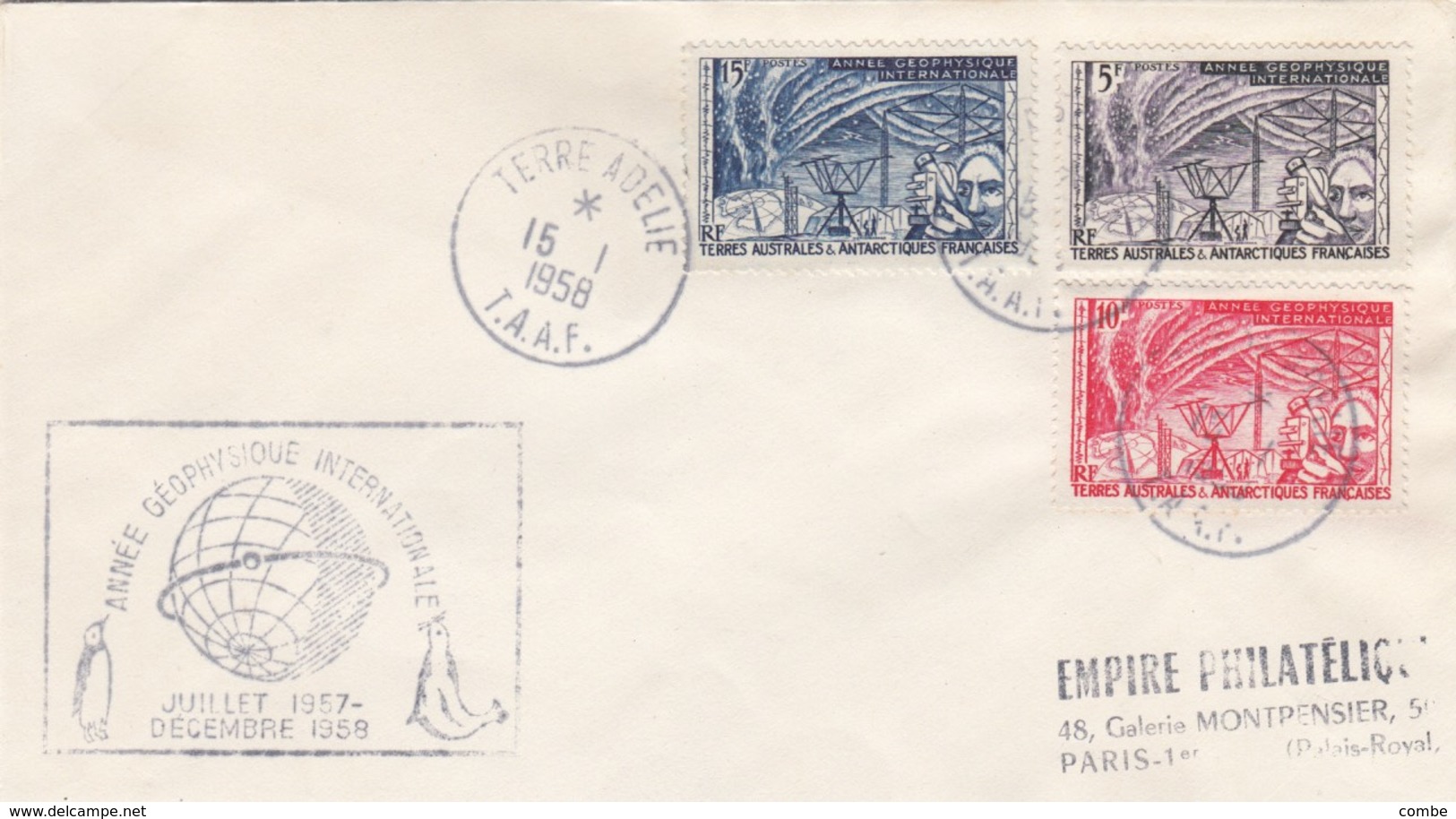 TAAF. TERRE ADELIE. 15 JANVIER 1958. ANNEE GEOPHYSIQUE INTERNATIONALE / 465 - Lettres & Documents