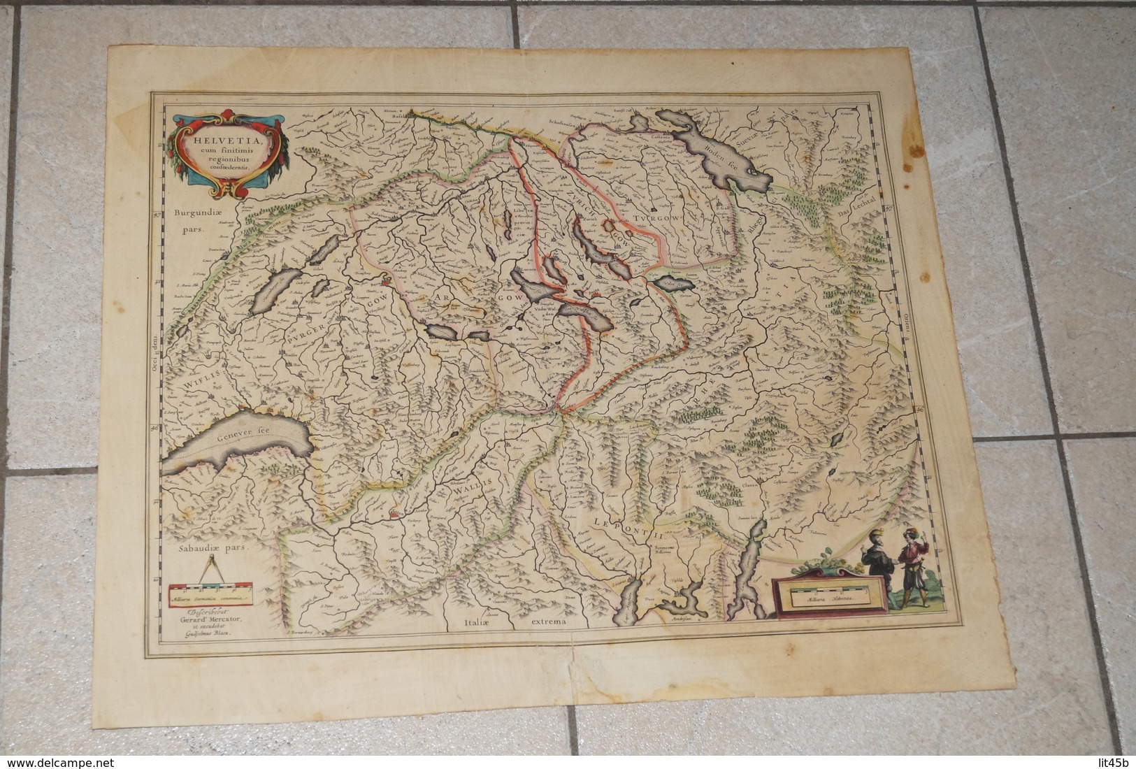 Carte Mercator,Original Antique Coloration Gravure Sur Cuivre,Helvetia,56 Cm./46 Cm,très Bel état De Collection - Mapas Geográficas