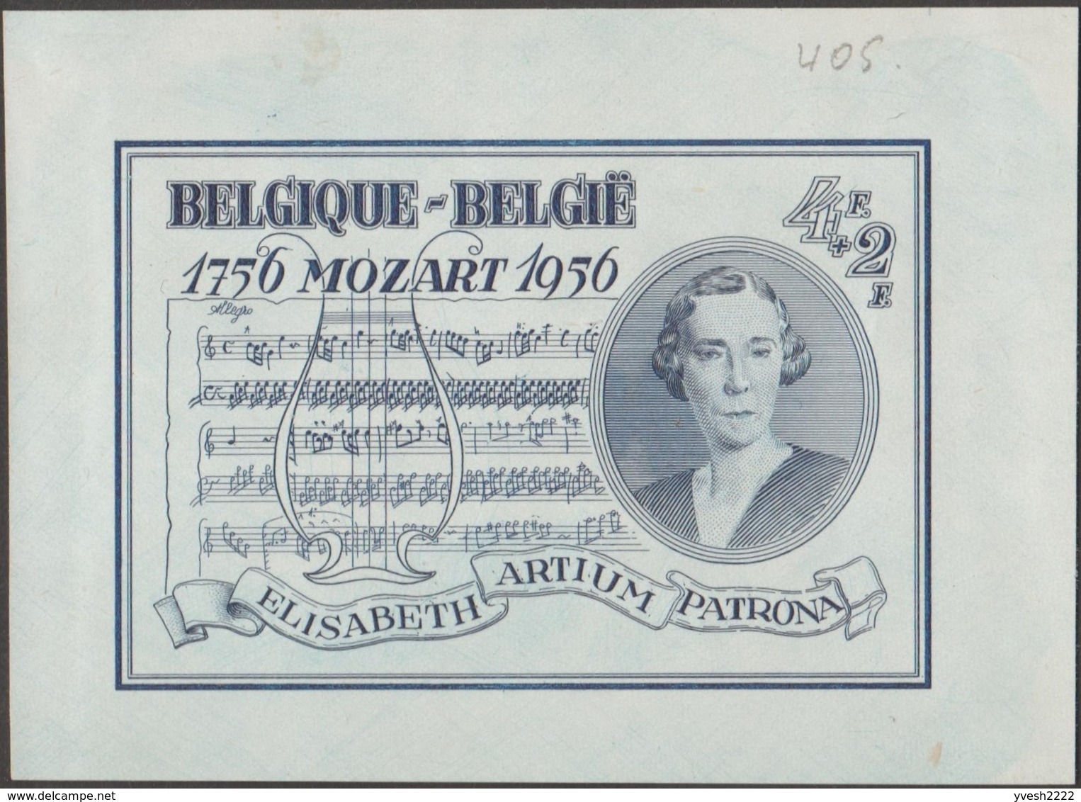 Belgique 1956 Y&T 989. 4 épreuves Progressives. Wolfgang Amadeus Mozart, Partition D'une Sonate écrite à 7 Ans - Musique