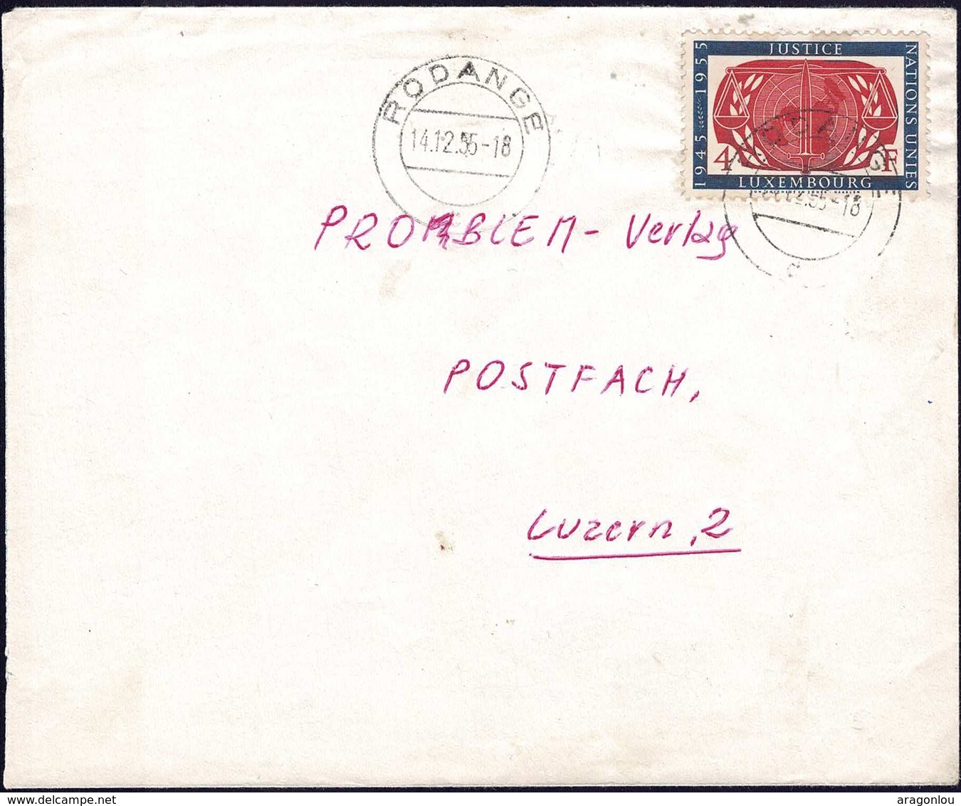 1955 Lettre Rodange Vers Luzern 2, Michel: 539  4F - Lettres & Documents