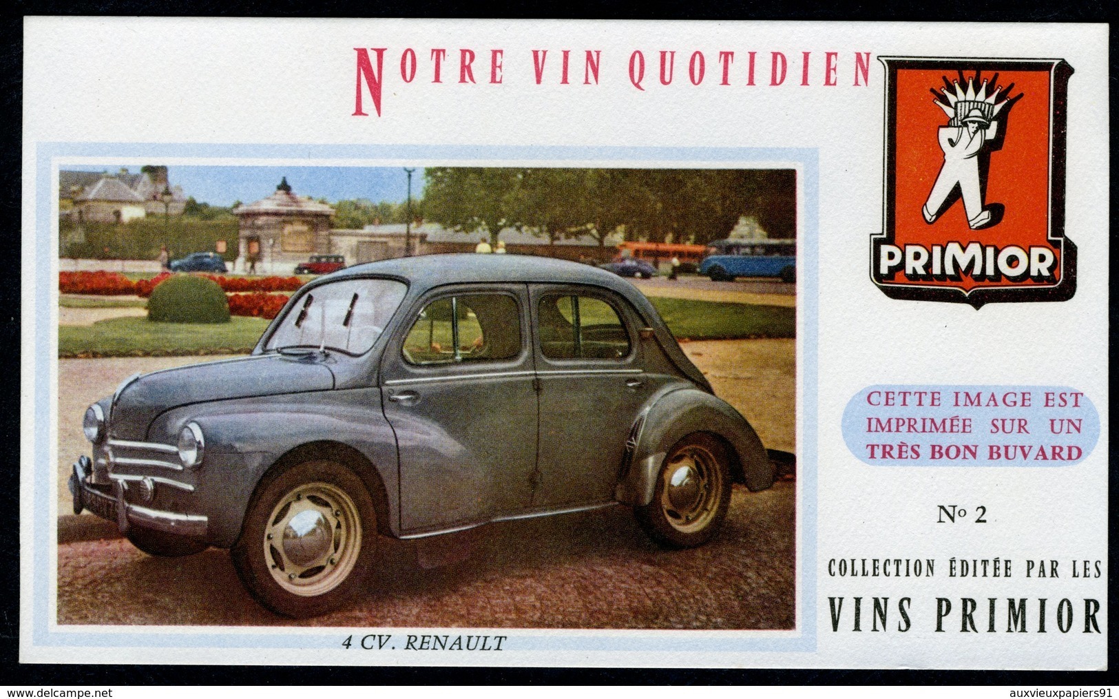 BUVARD VIN PRIMIOR N° 2 - Automobile - 4CV RENAULT - Automobile