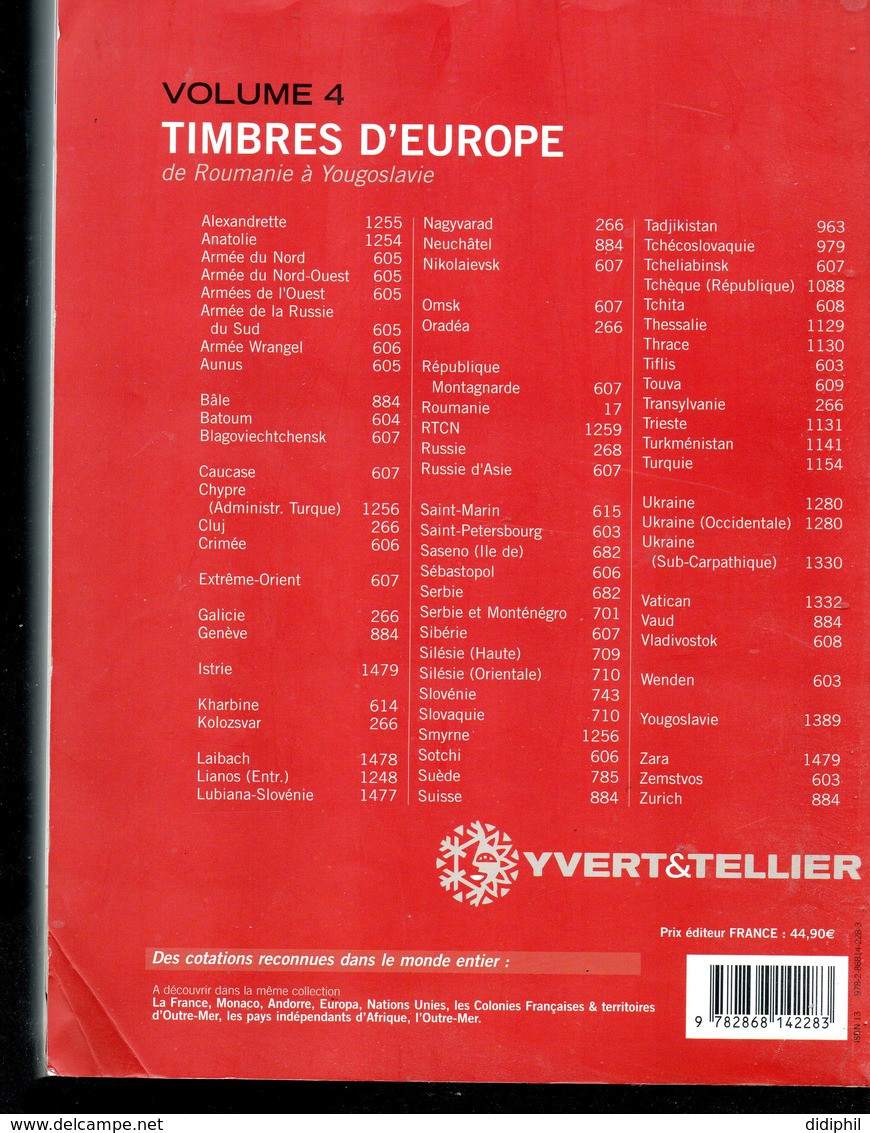 YVERT CATALOGUE EUROPE TOME 4 2013 DE ROUMANIE A YOUGOSLAVIE - France