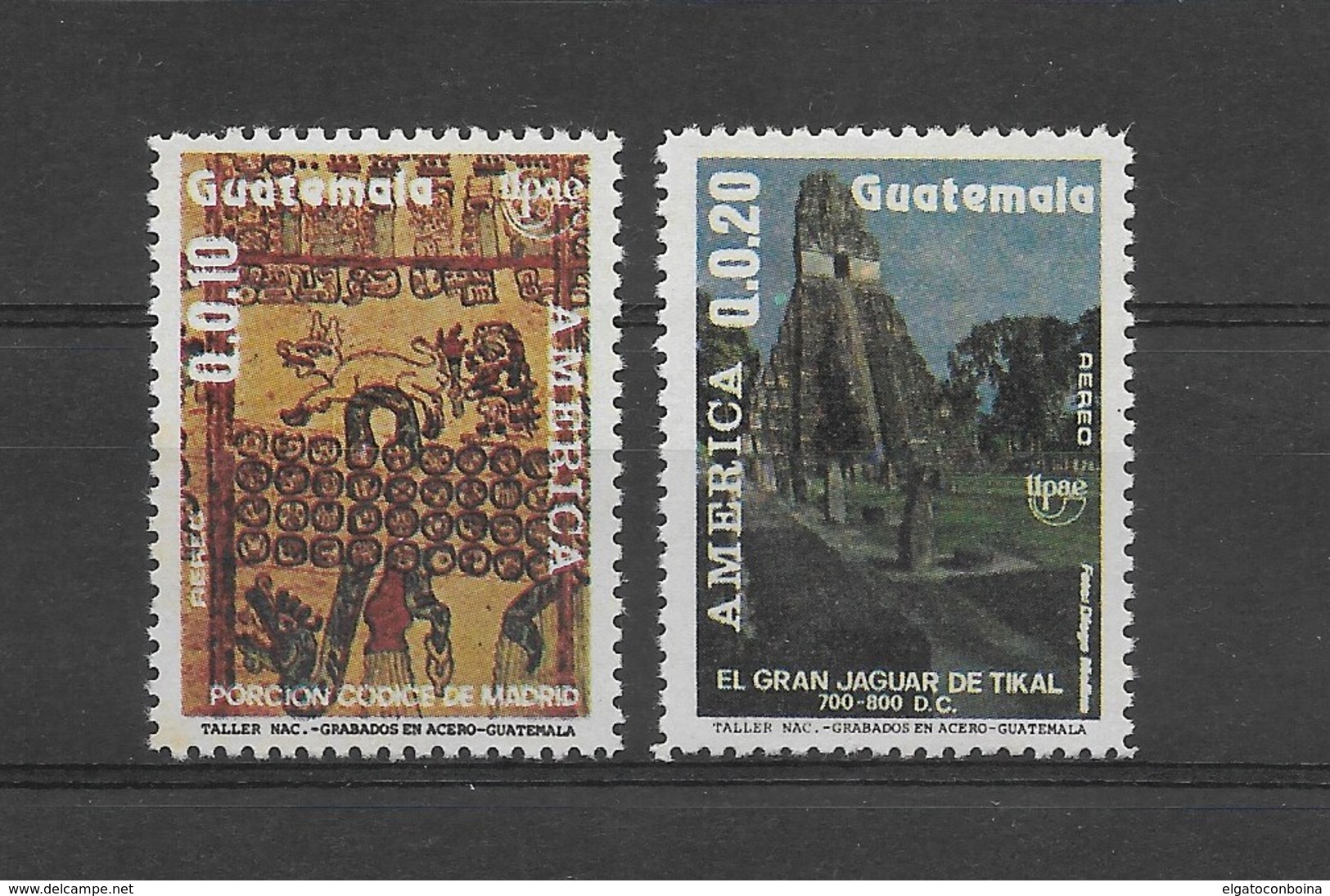 GUATEMALA 1990, UPAEP 89, ARCHEOLOGY, MAYA & TICAL ART, 2 VALUES, COMPLETE, MICHEL 1302/3, YVERT 829/30, SCOTT C834/5 - Guatemala