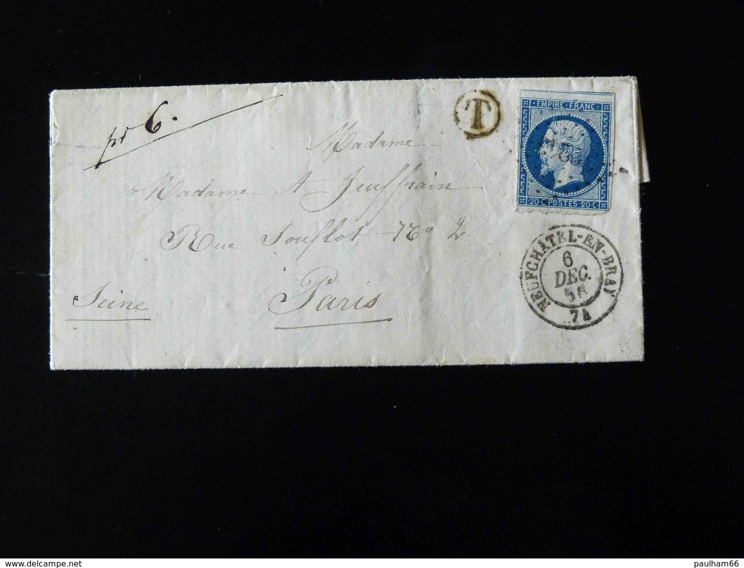 LETTRE DE NEUFCHATEL EN BRAY POUR PARIS  -  1856  - - 1849-1876: Periodo Classico