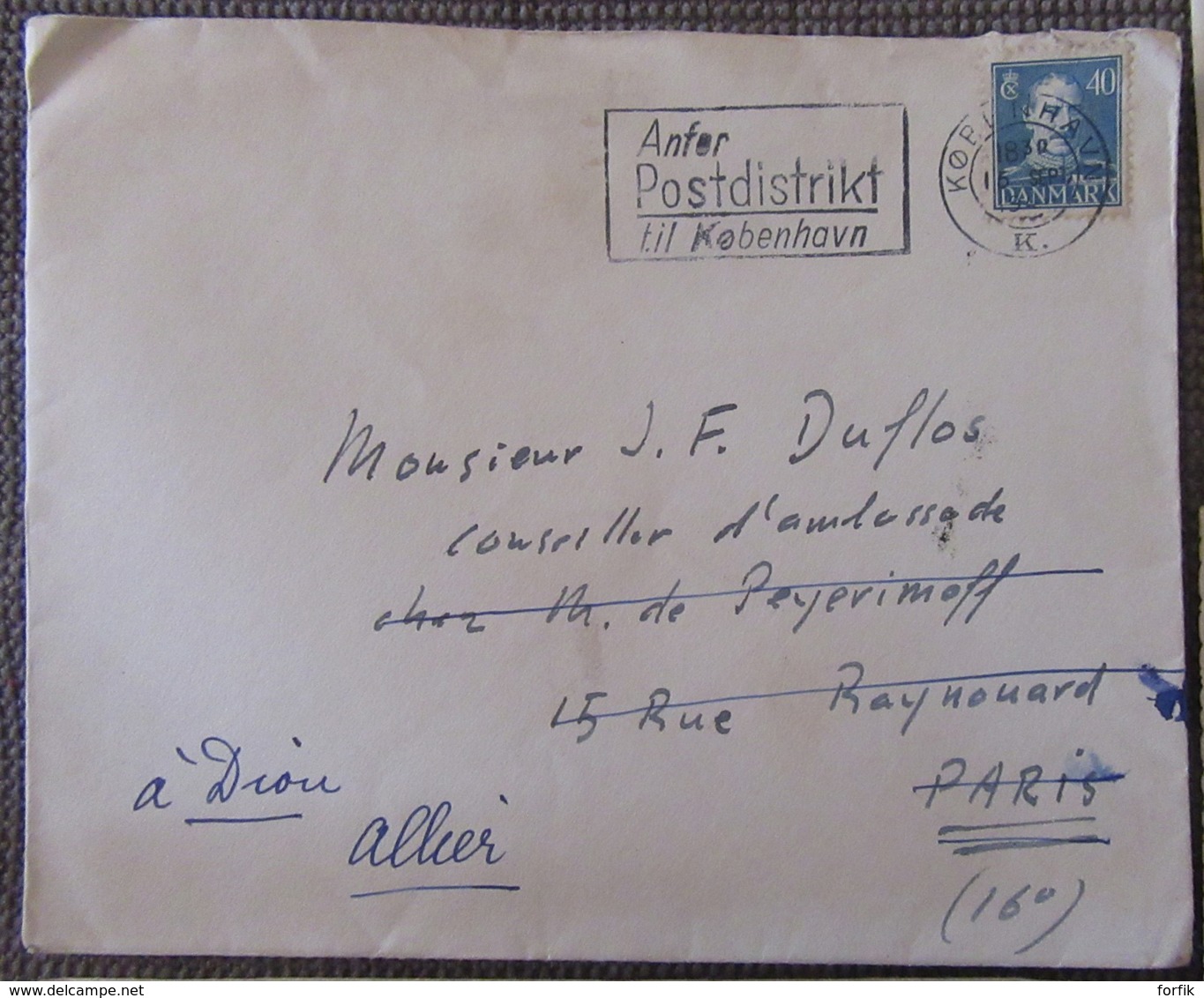 Danemark Vers France - 4 Enveloppes + 1 Carte Postale Avec Timbres YT N°37, 288, 315, 317, 335 (UPU), 1902 à 1950 - Sammlungen