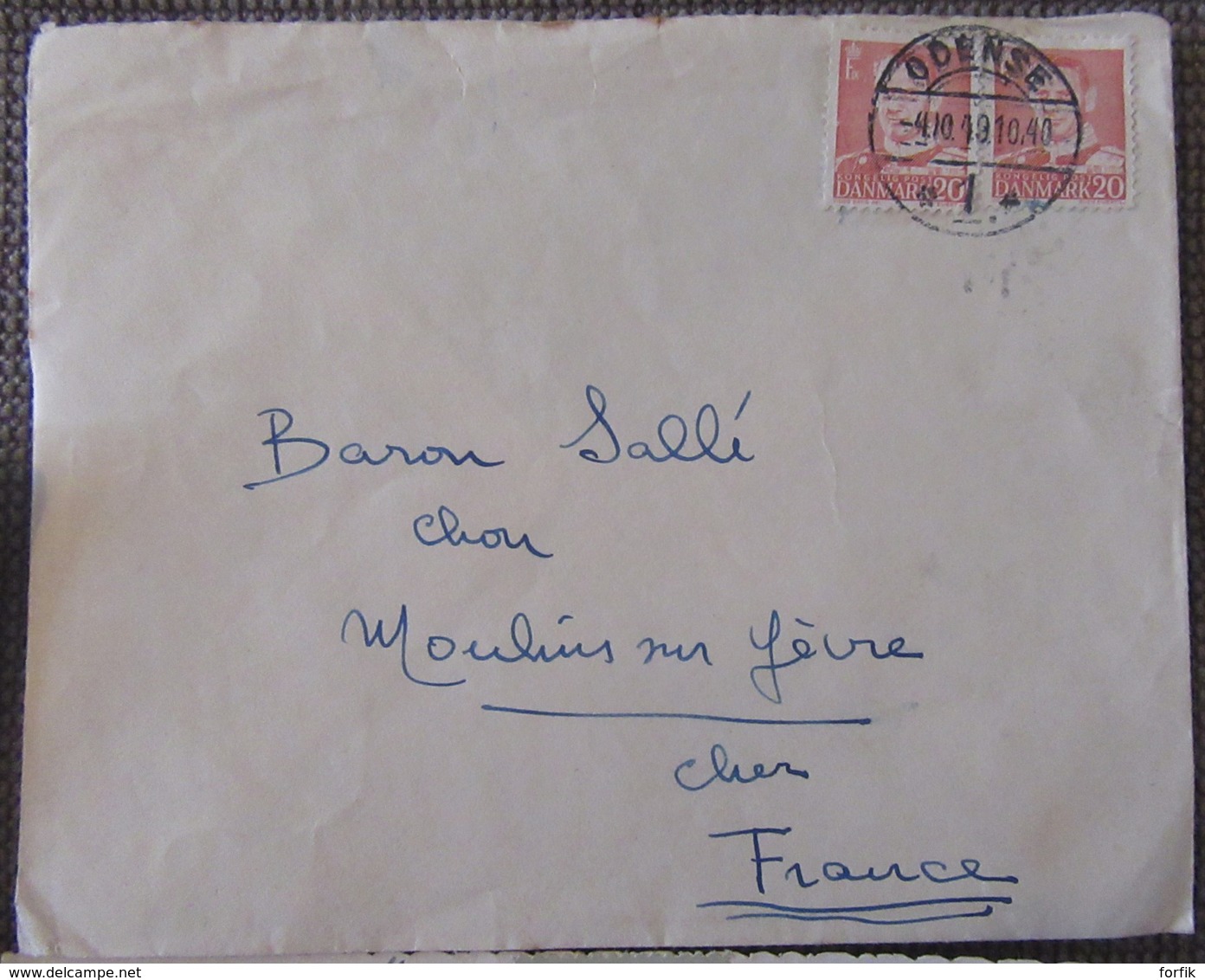 Danemark vers France - 4 Enveloppes + 1 Carte postale avec timbres YT n°37, 288, 315, 317, 335 (UPU), 1902 à 1950