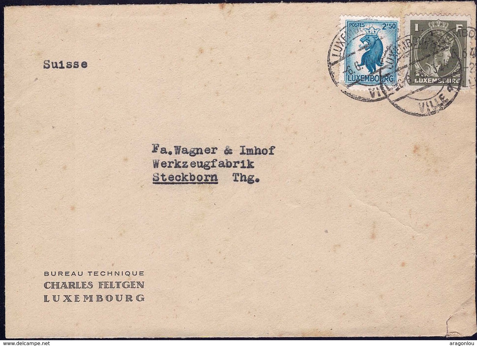 1946 Lettre Commerciale Bureau Technique Charles Feltgen Luxembourg, Michel: 359, 394 - Lettres & Documents