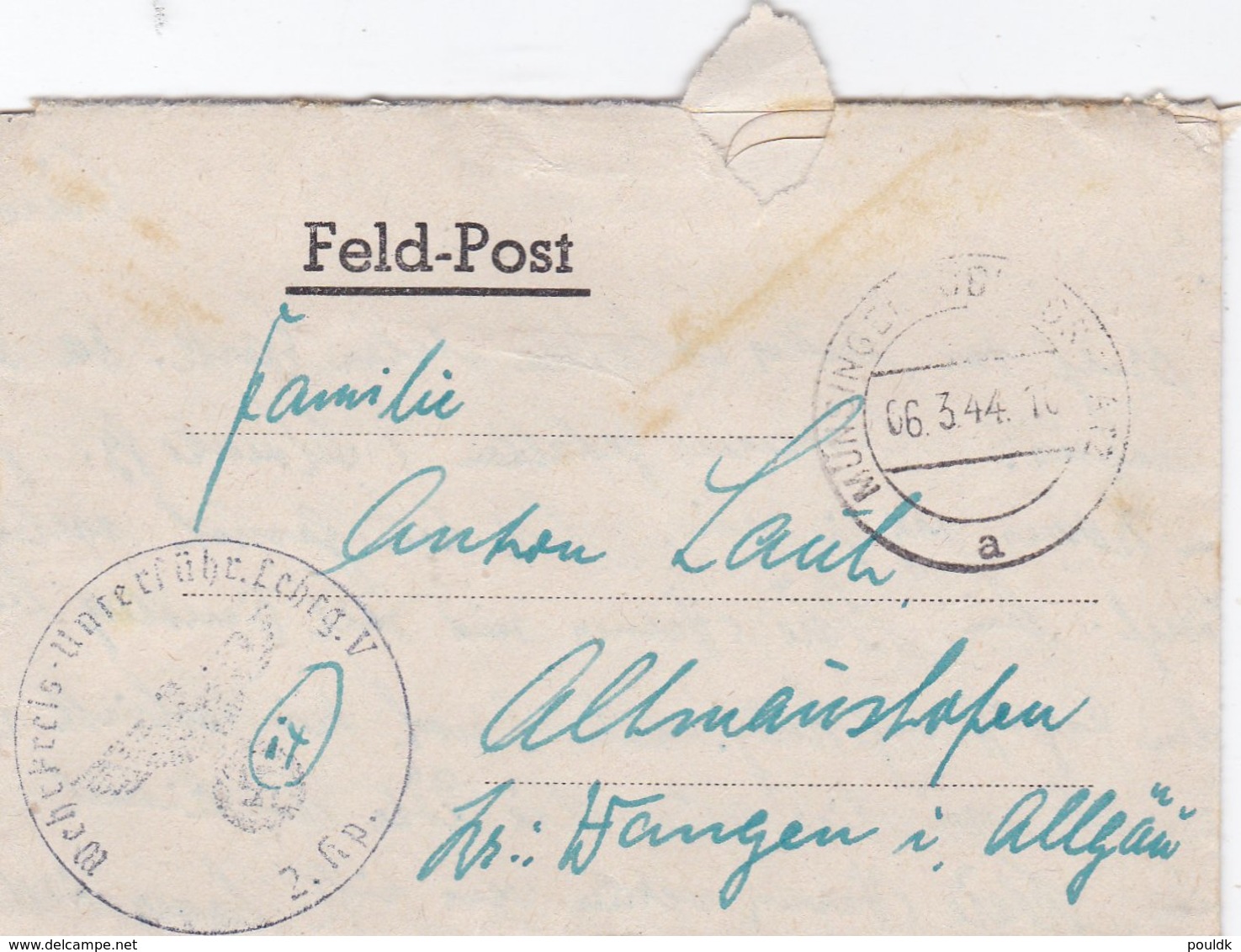 German Feldpost WW2: Wehr Kreis Unterführer Lehrgang V P/m Münsingen 6.3.1944 - Letter Inside (DD24-51) - Militaria