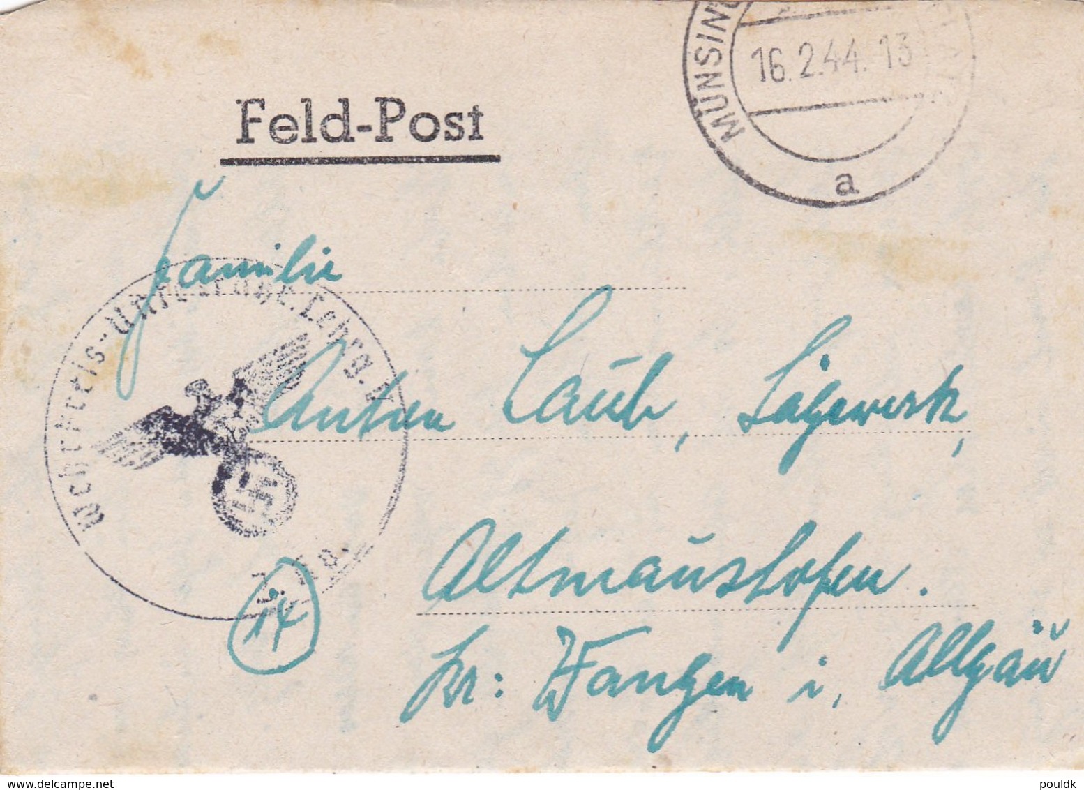 German Feldpost WW2: Wehr Kreis Unterführer Lehrgang V P/m Münsingen 16.2.1944 - Letter Inside (DD24-51) - Militaria