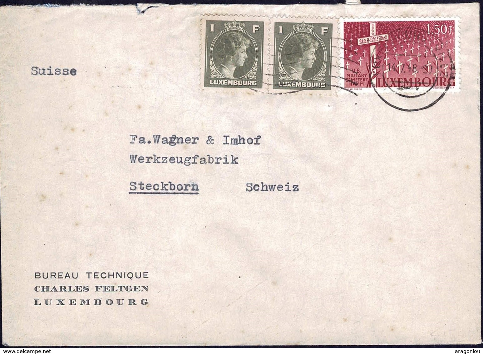 1948 Lettre Commerciale Bureau Technique Charles Feltgen Luxembourg, Michel:2x359, 423 - Lettres & Documents