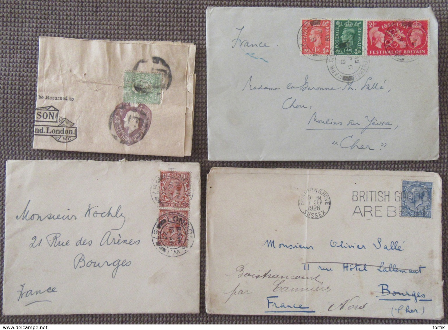 Grande-Bretagne - 20 Enveloppes dont entiers postaux, EMA, timbres, etc... - 1881 environ à 1954 - à étudier