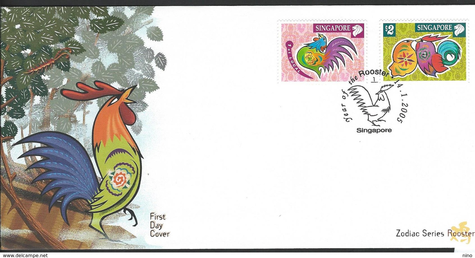 Singapore. Scott # 1125-26 FDC. Lunar Year Of The Rooster 2005 - Singapour (1959-...)
