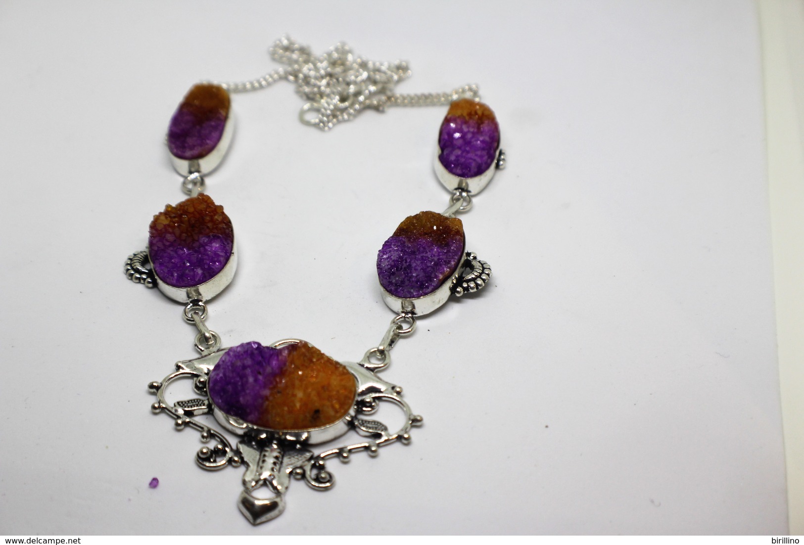 4156 - Collana Di Agata Druzy Arancione Viola  Misura 56 Cm - Collane/Catenine