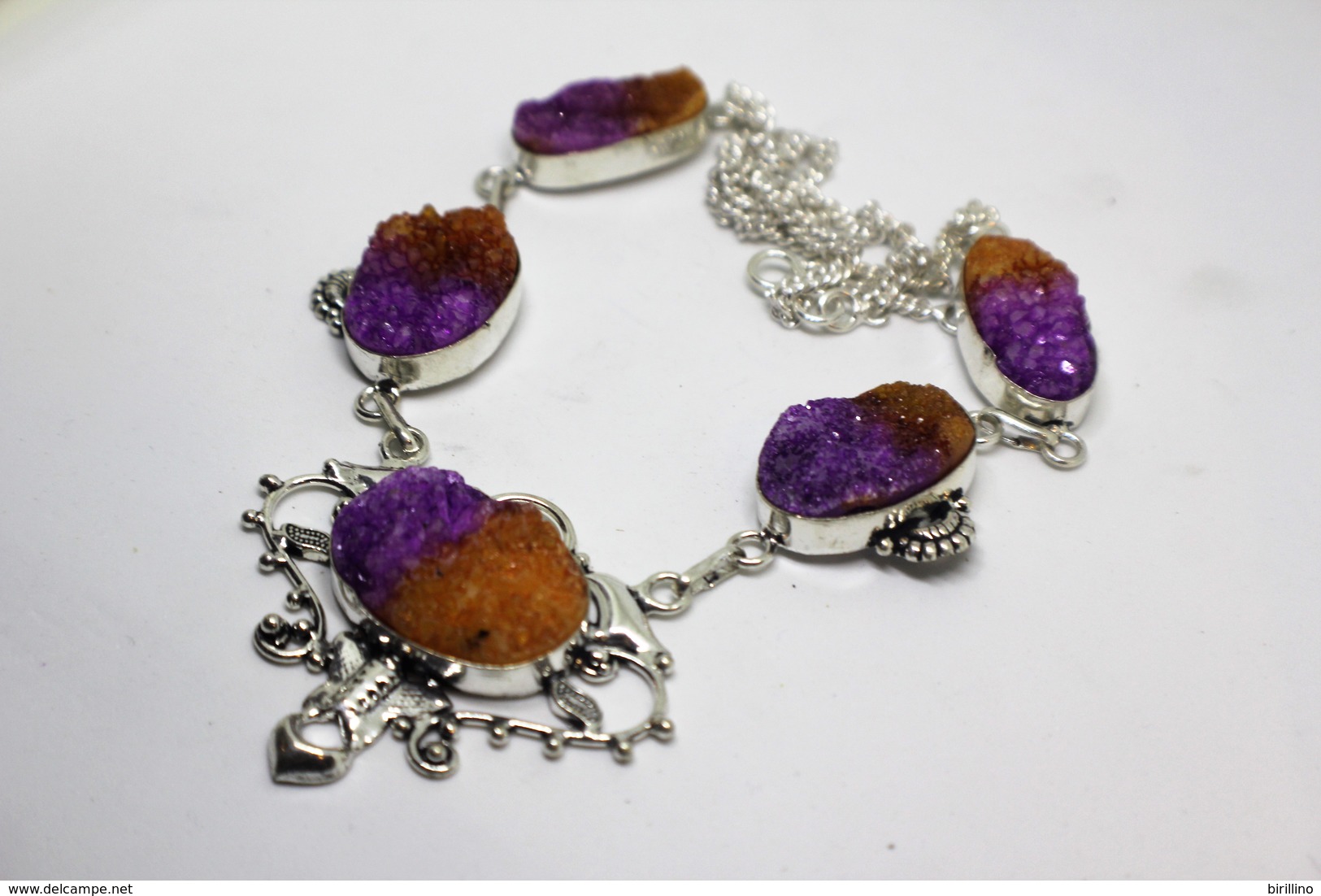 4156 - Collana Di Agata Druzy Arancione Viola  Misura 56 Cm - Collane/Catenine