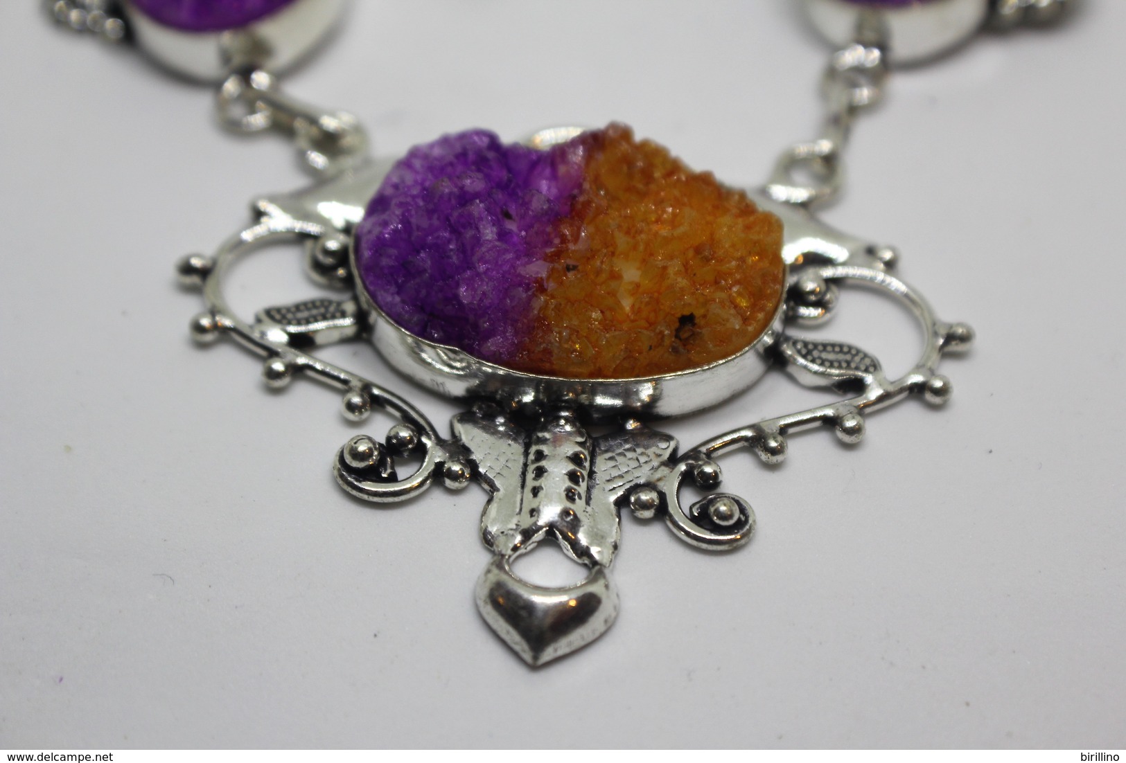 4156 - Collana di Agata Druzy arancione viola  misura 56 cm