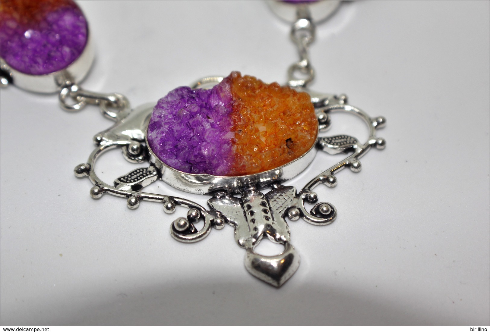 4156 - Collana di Agata Druzy arancione viola  misura 56 cm