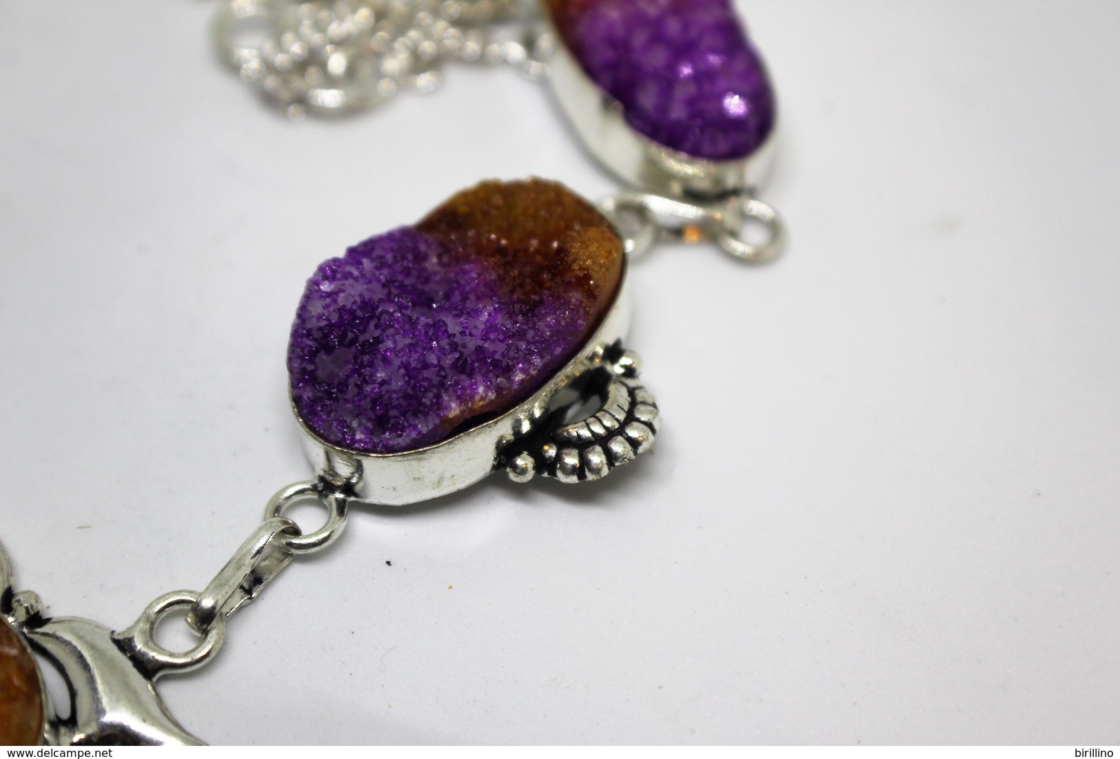 4156 - Collana di Agata Druzy arancione viola  misura 56 cm