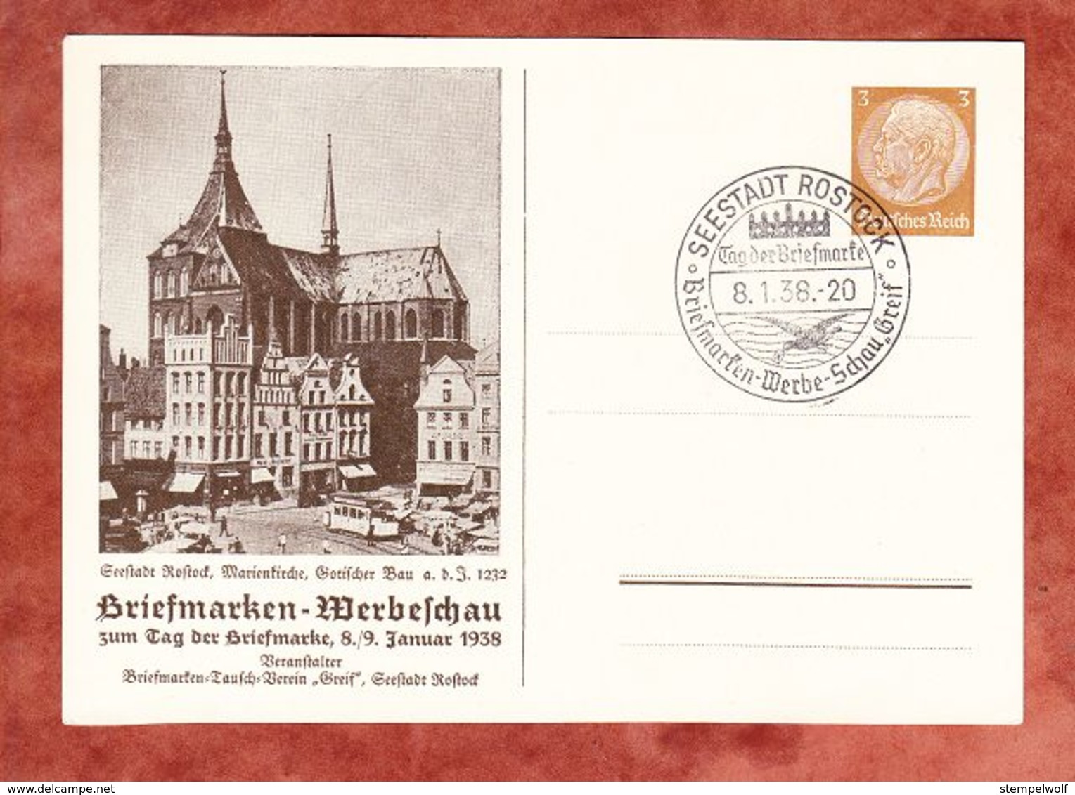 PP 122 C73/01 Hindenburg, Marienkirche, SoSt Seestadt Rostock 1938 (61403) - Sonstige & Ohne Zuordnung