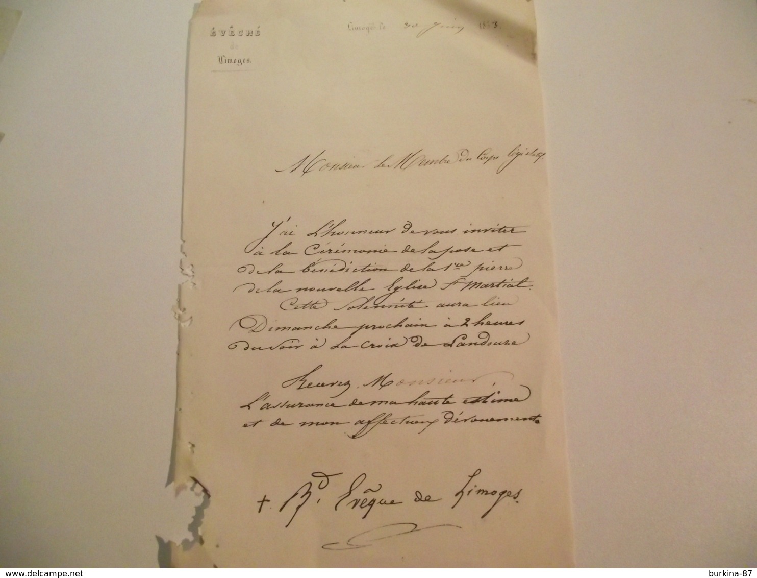 LIMOGES,ÉVÊCHÉ, Invitation, Pause De La Premiere Pierre, Eglise St Martial,  1883 - Documents Historiques