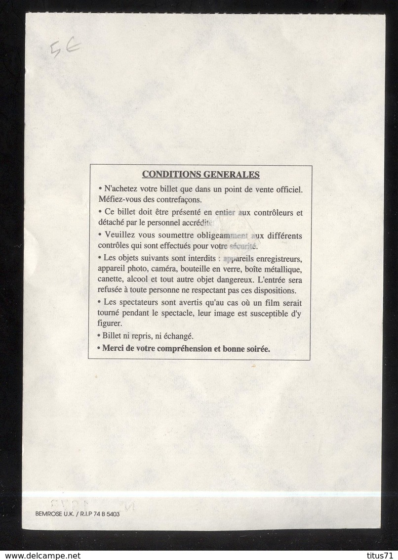Ticket De Concert De Johnny Hallyday - 26 Novembre 1995 - Chalon Sur Saône - Tickets D'entrée
