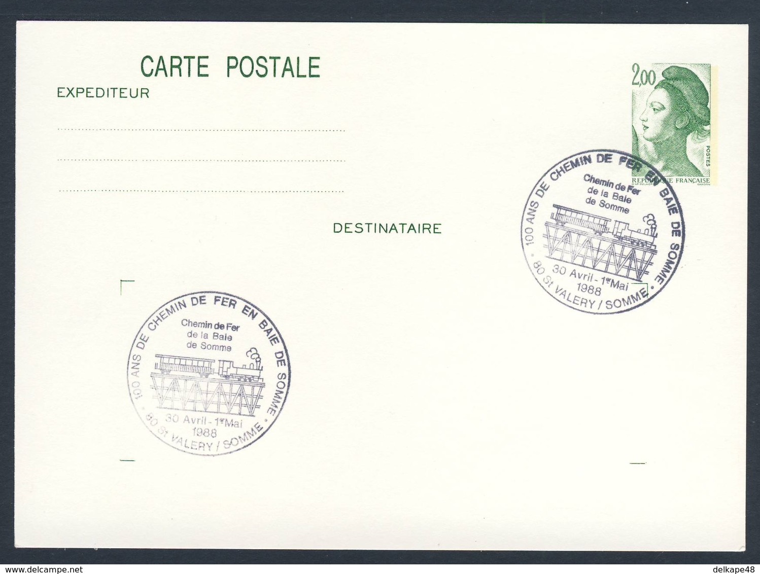 France Rep. Française 1988 Card / Karte / Carte - 100 Ans Chemin De Fer, Baie De Somme / Railway / Eisenbahn - Treinen