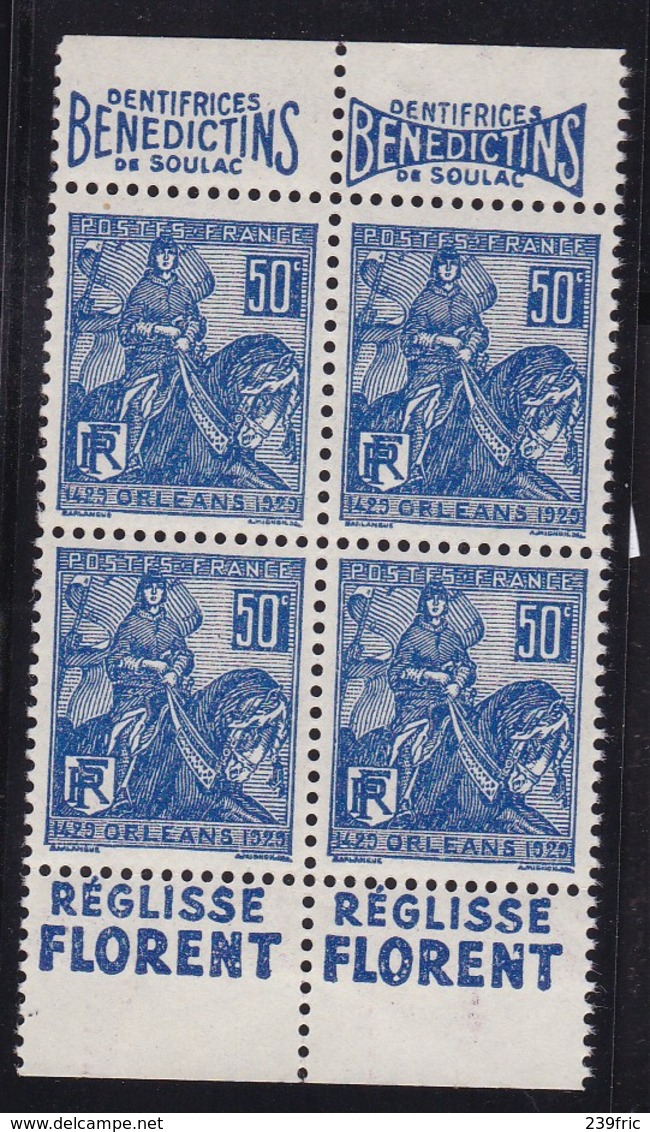 PUBLICITE: JEANNE D'ARC 50C BLEU 2 BANDES BENEDICTINS/REGLISSE FLORENT  ACCP 528-583** ET 529** Cote 36E - Other & Unclassified