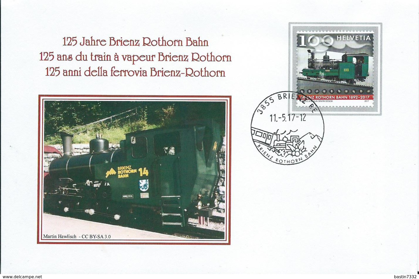 2017 Switzerland Cover 125 Jahre Brienz Rothorn Bahn - Trains