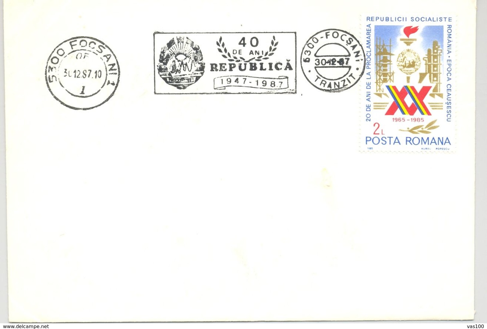SOCIALIST REPUBLIC NATIONAL DAY, AUGUST 23, SPECIAL POSTMARK AND STAMP ON COVER, 1987, ROMANIA - Lettres & Documents
