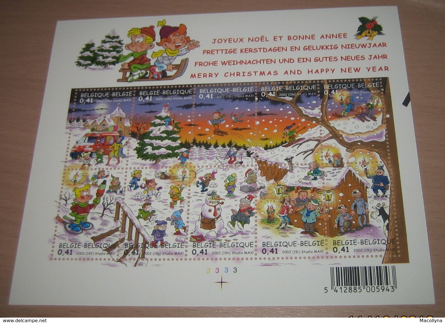 Bloc 98** OBP 3101 - 3110 Kerstmis En Nieuwjaar (Doorlopers) Blok 98** MNH Bande-Dessinés MNH (2002)  Pl 3 - 1961-2001