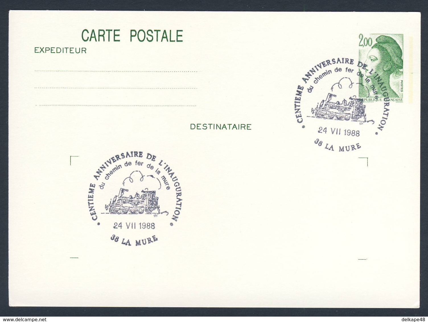 France Rep. Française 1988 Card / Karte / Carte - Cent.ann. De Inaug. Chemin De Fer De La Mure / Railway / Eisenbahn - Treinen