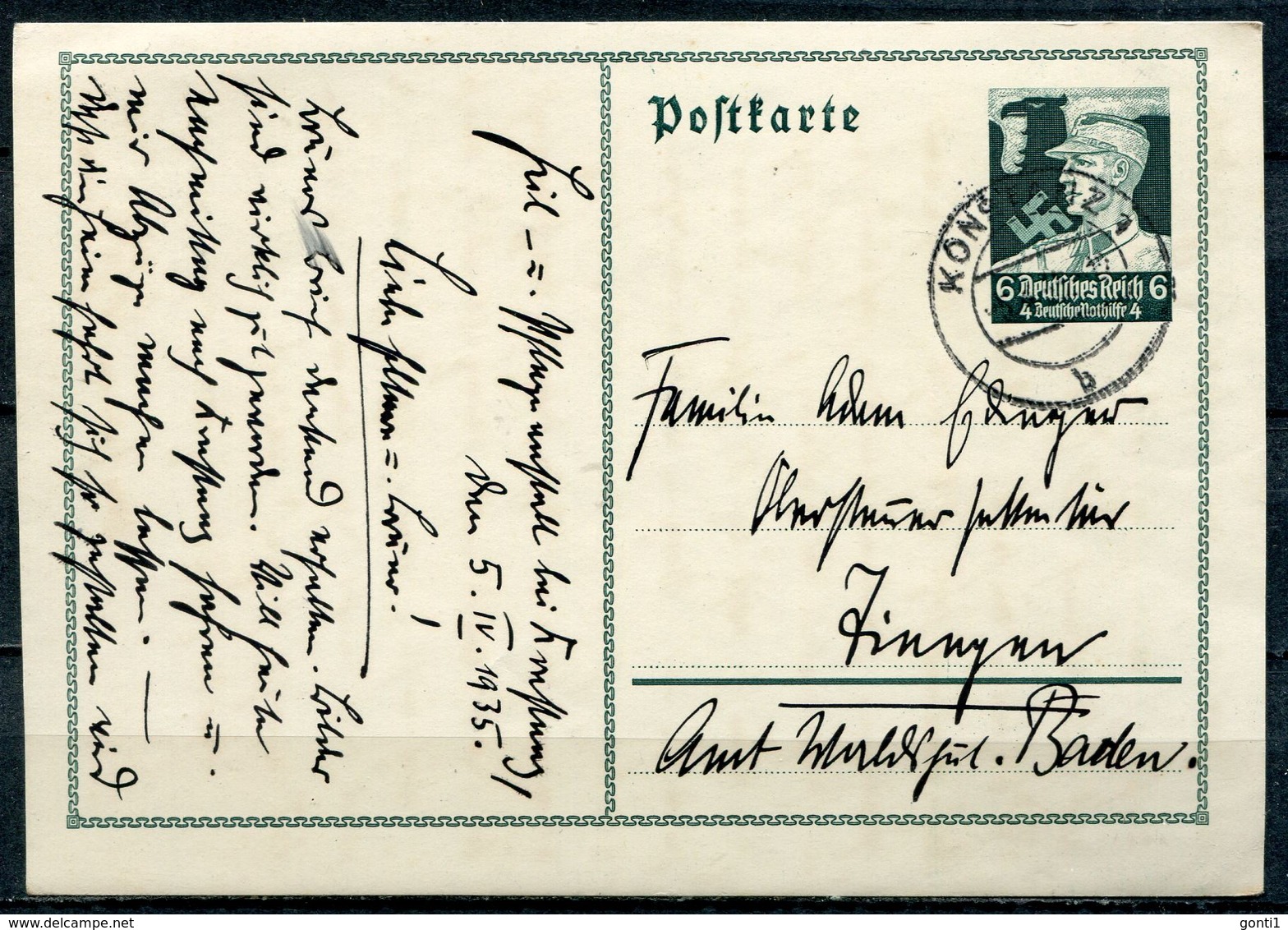 German Empires,DR 1935 GS Mi.Nr.P253"Nothilfe-SA Mann,Hoheitszeichen"Konstanz-Baden"1 GS Used - Sonstige & Ohne Zuordnung