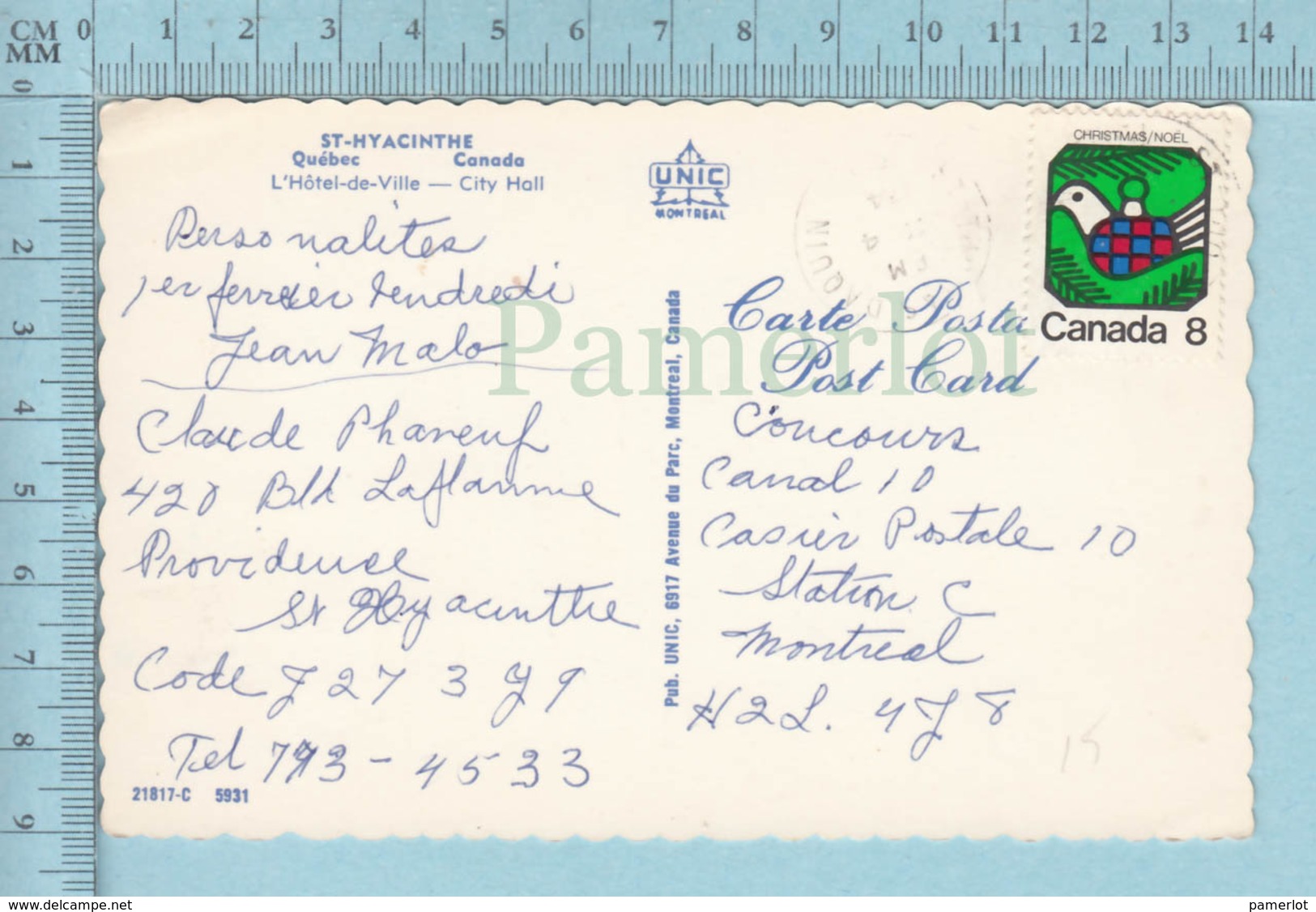 St. Hyacinthe -Hotel De Ville, City Hall - Used In 1974 + Stamp - St. Hyacinthe