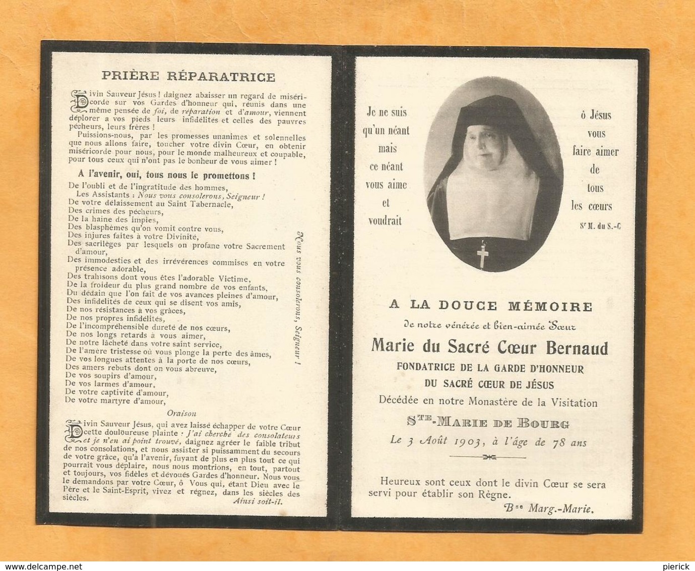 CARTE MORTUAIRE GENEALOGIE FAIRE PART DECES SOEUR Bourg-Sainte-Marie POISSONS CHAUMONT 1825 1903 - Décès