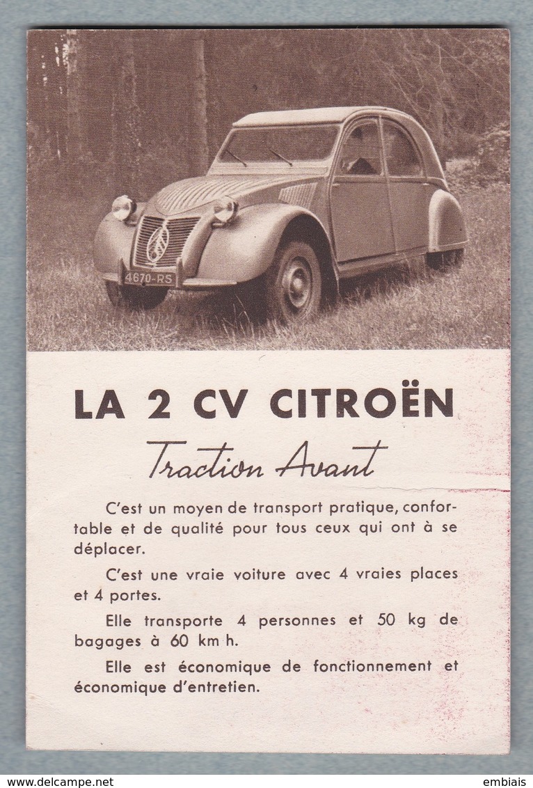 La 2 CV CITROËN Traction Avant.Dépliant .Société Anonyme André Citroën AC.4844-9-49 - Automobile