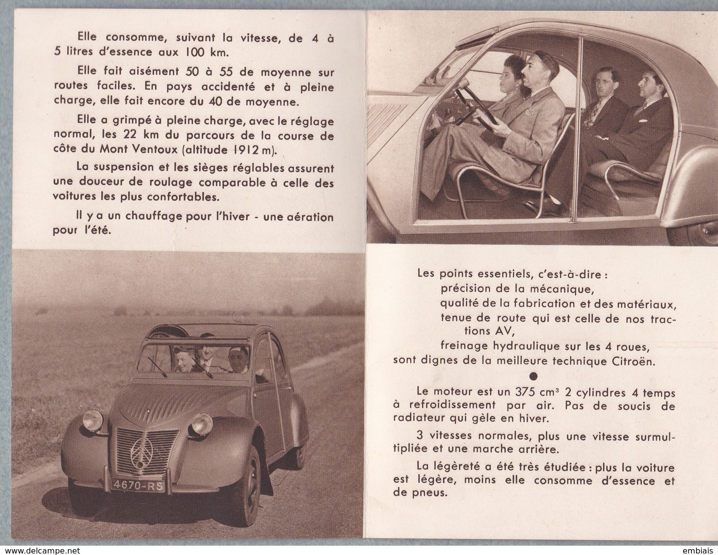 La 2 CV CITROËN Traction Avant.Dépliant .Société Anonyme André Citroën AC.4844-9-49 - Automobile