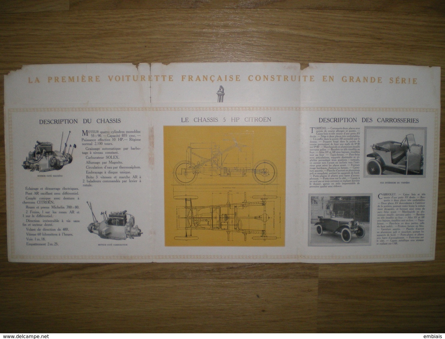 La 5 HP CITROËN .Dépilant Publicitaire La TORPÉDO 2 Places.AC.108 Imprimeur Draeger - Cars