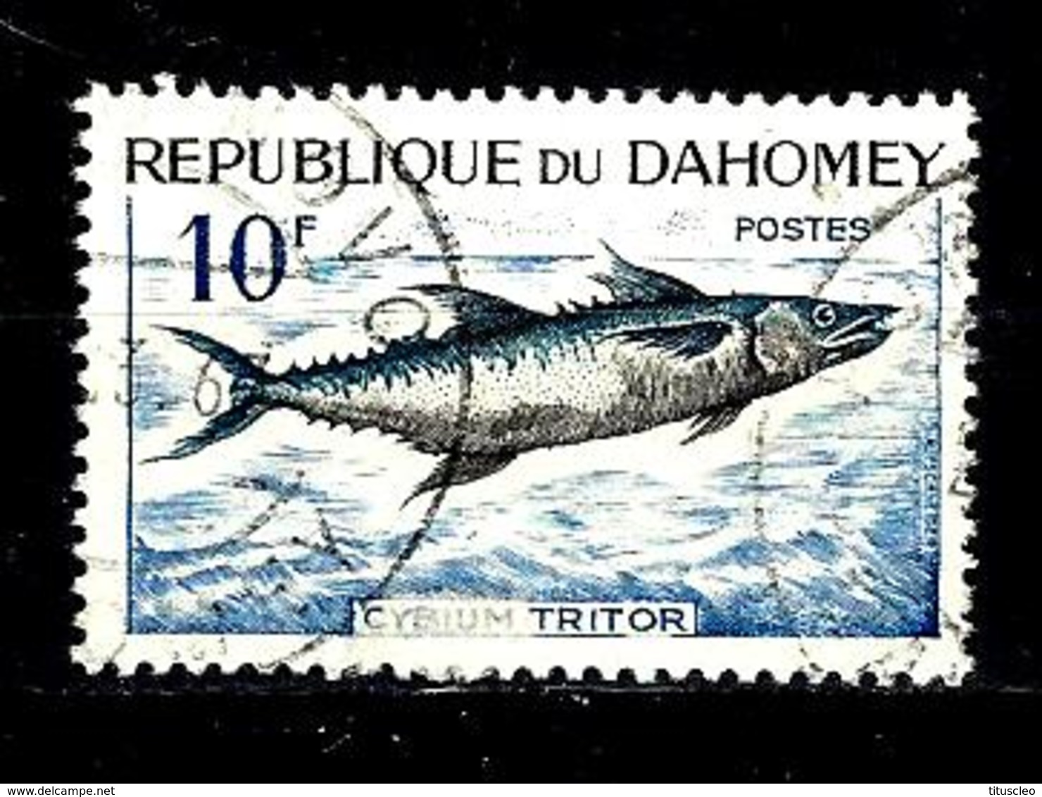 DAHOMEY 225° 10f Bleu-vert Et Ardoise Poissons Cybium Tritor. (10% De La Cote + 0,25) - Bénin – Dahomey (1960-...)