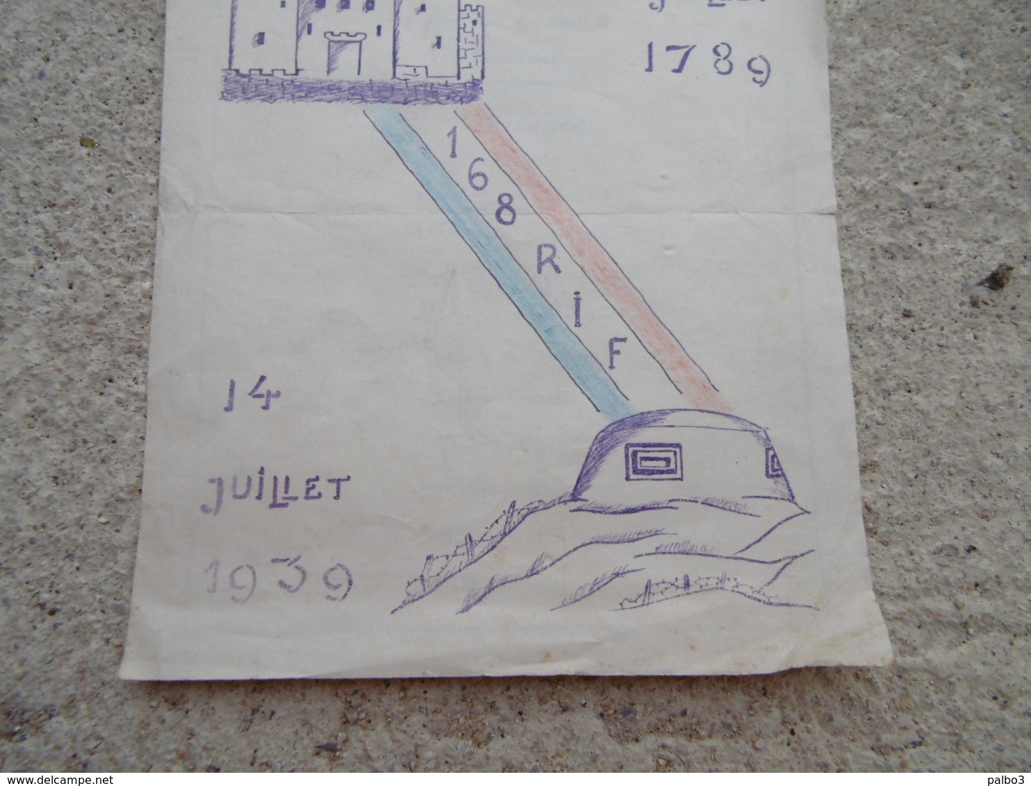 Menu 14 Juillet 1939 Du 168 Eme RIF Infanterie De Forteresse - 1939-45