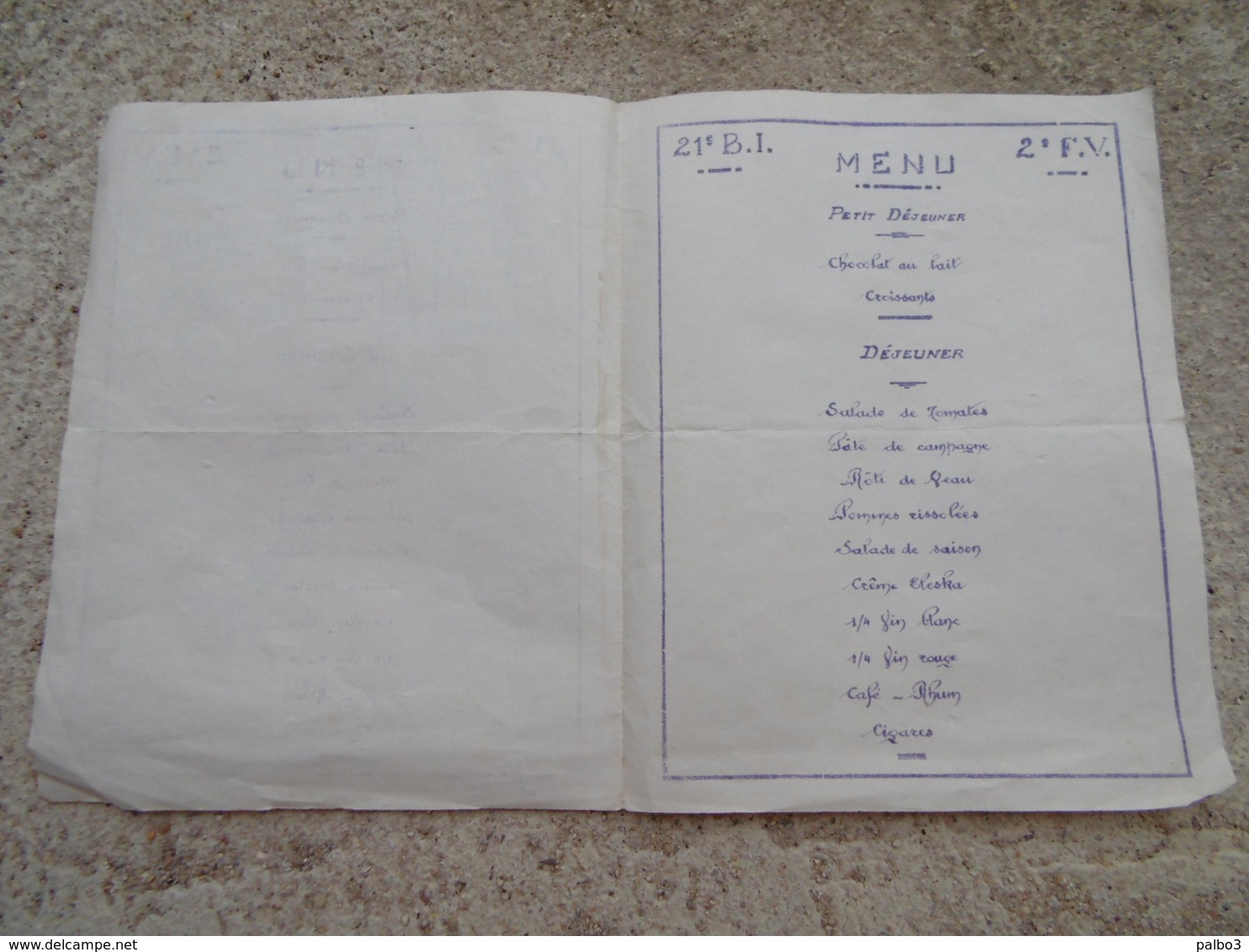 Menu 14 Juillet 1939 Du 168 Eme RIF Infanterie De Forteresse - 1939-45