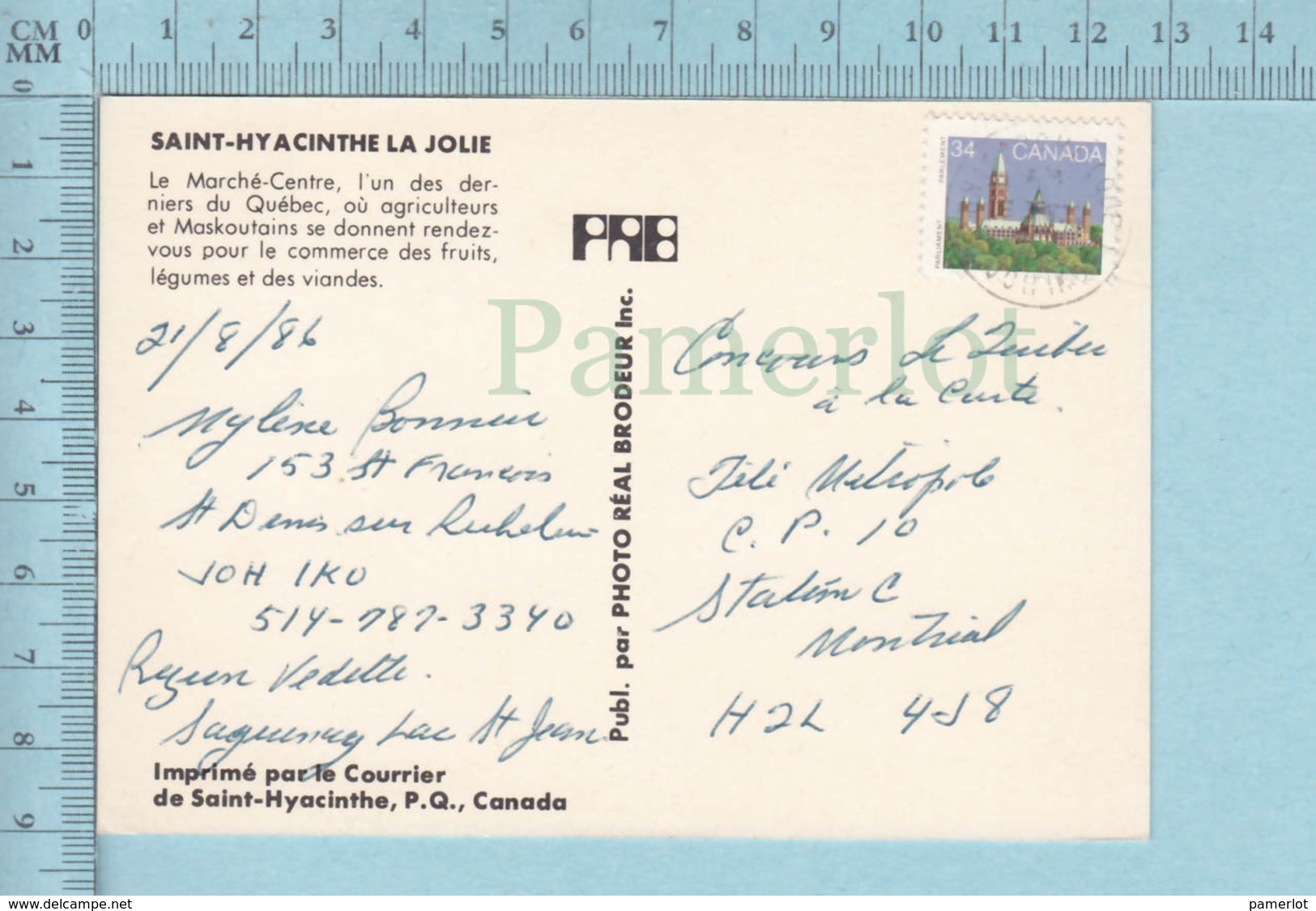 Quebec Saint-Hyacinthe - Vieille Auto, Old Car Devant Le Marché Centrale - Cover 1986, + Timbre - St. Hyacinthe