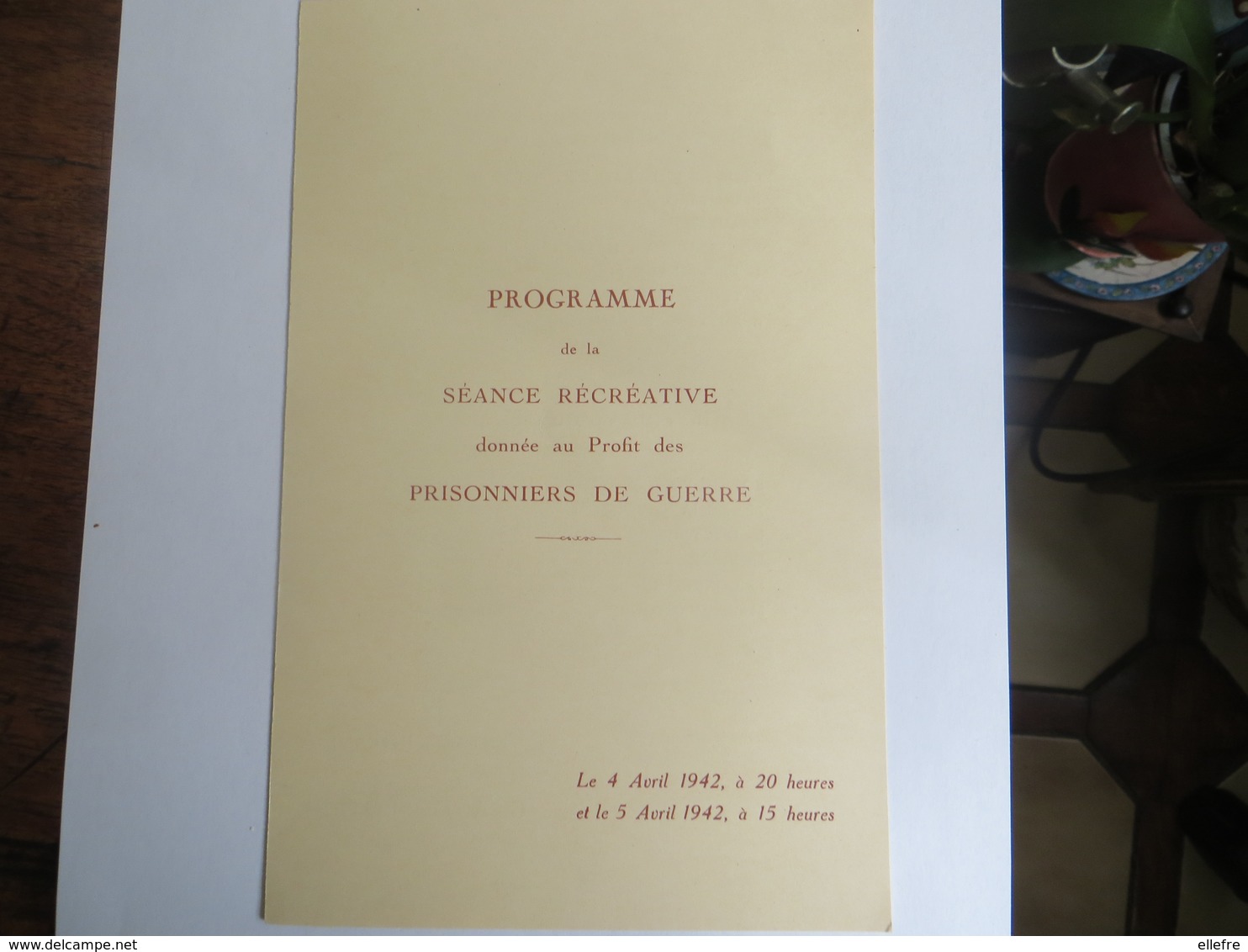 Militaria Programme De La Séance Récréative Donnée Au Profit Des Prisonniers De Guerre En Avril  1942 Loterie Tbe - Programmes