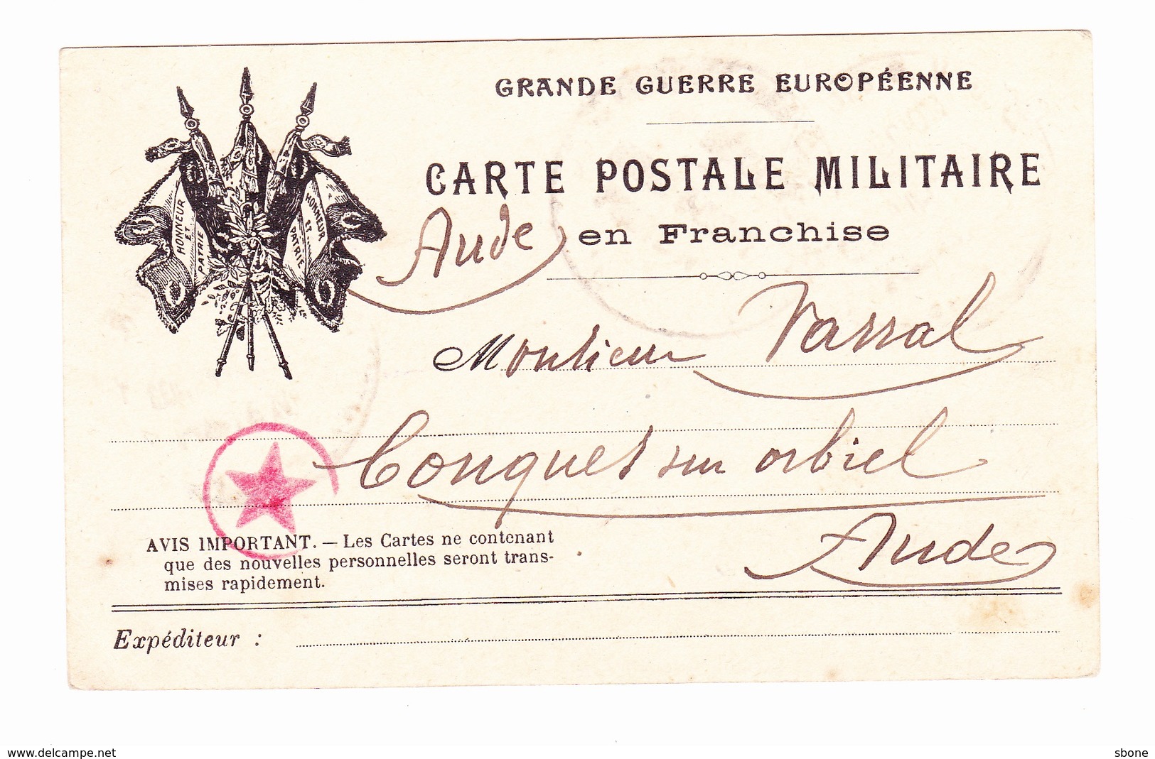 Carte En Franchise Militaire - 3 Drapeaux - Grande Guerre Européenne - Cachet étoile - Lettres & Documents