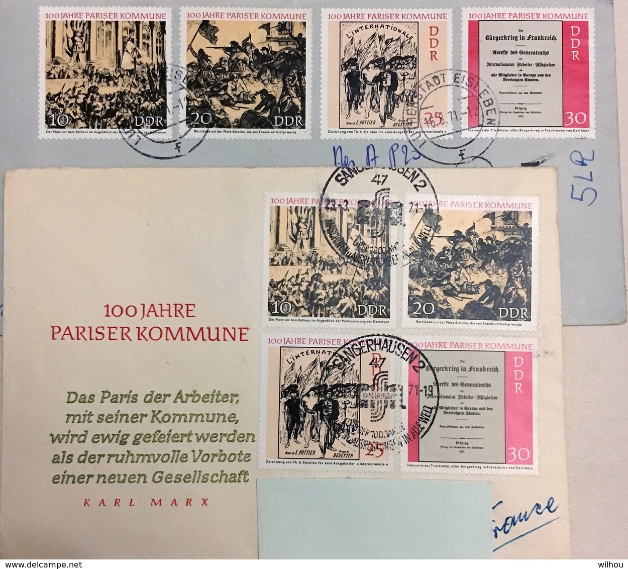 LOT DE 2 ENVELOPPES DDR CENTENAIRE DE LA COMMUNE PARISIENNE - 8 TIMBRES EN PAIRES - Révolution Française