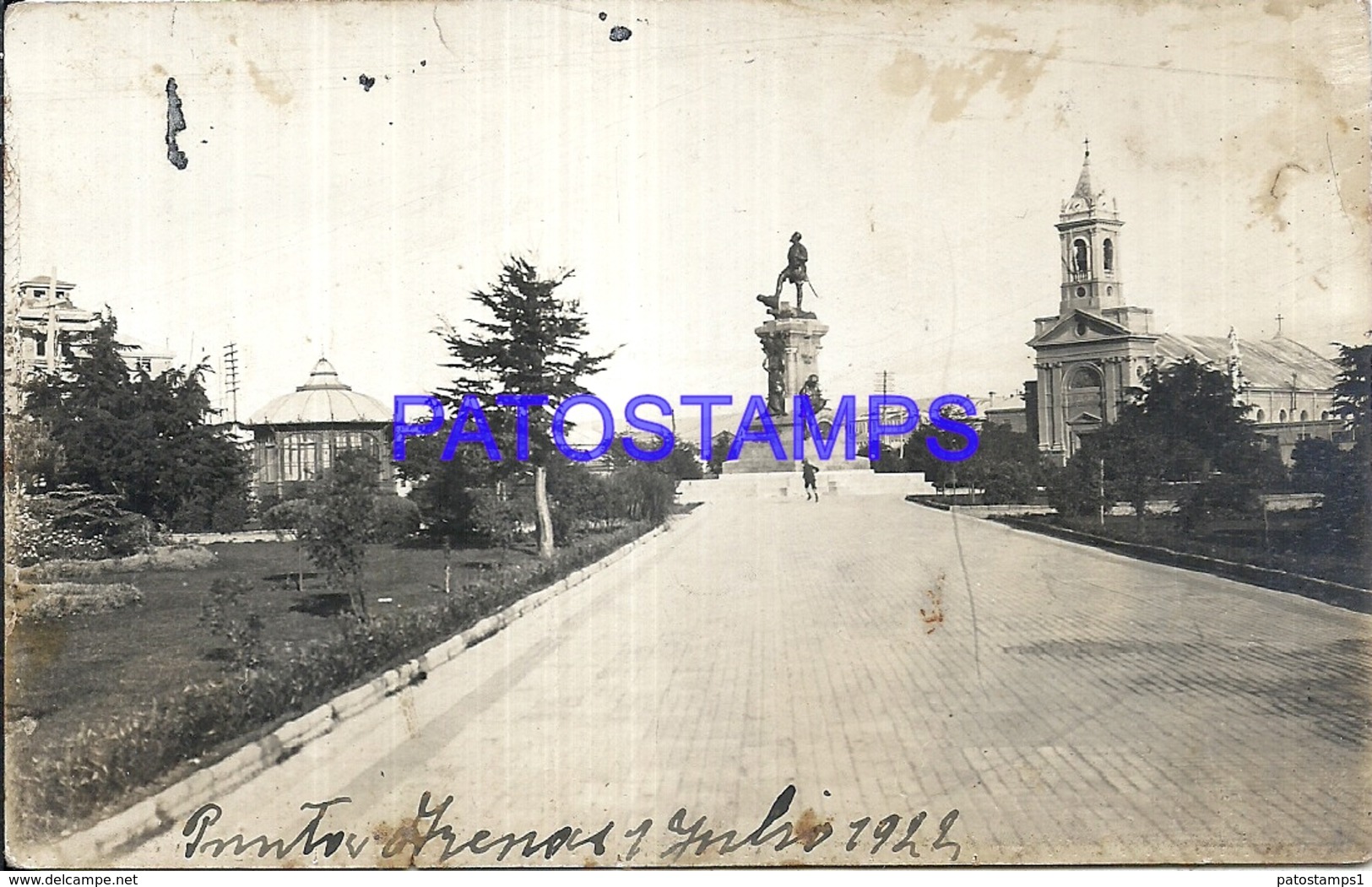 104833 CHILE PUNTA ARENAS SQUARE PLAZA & MONUMENTO YEAR 1922 SPOTTED POSTAL POSTCARD - Chili