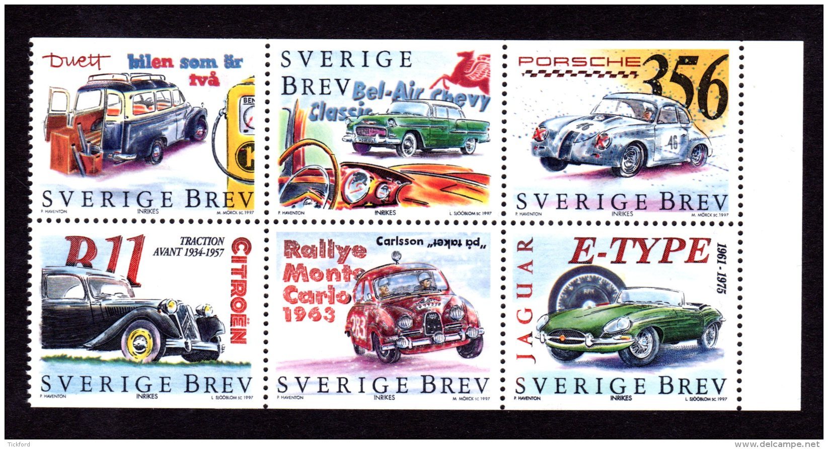 SUEDE 1997 - YT 2001/2006 - Facit 2036/2041 - NEUFS ** LUXE/ MNH -  Série Complète 6 Valeurs - Automobiles Classiques - Neufs