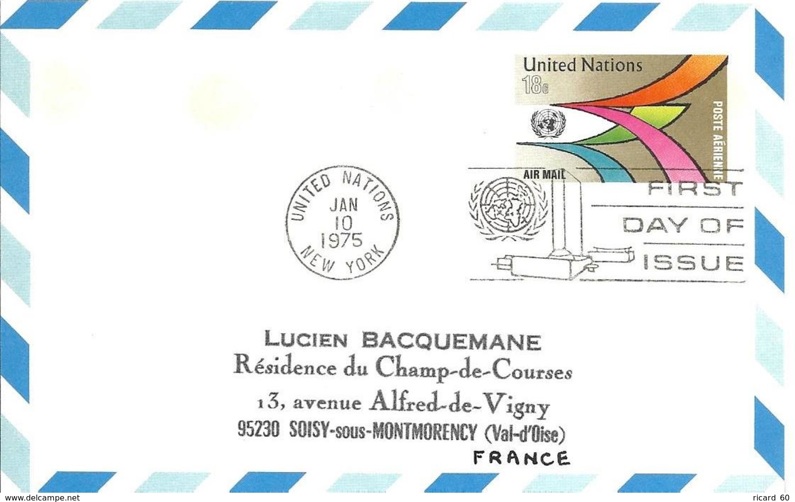 Onu, United Nations, Nations Unies,new York, Entier Postal 1975, Carte Postale Fdc, Poste Aérienne 18 C , Air Mail - Lettres & Documents